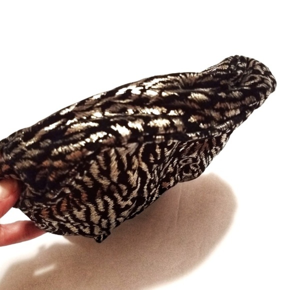 Vintage 1970s 80s Genie Slouchy Metallic Gold & Black Animal Print Mini Hobo Bag - Picture 4 of 5
